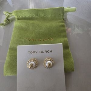 Tory Burch Gold and Cream Pearl Earrings